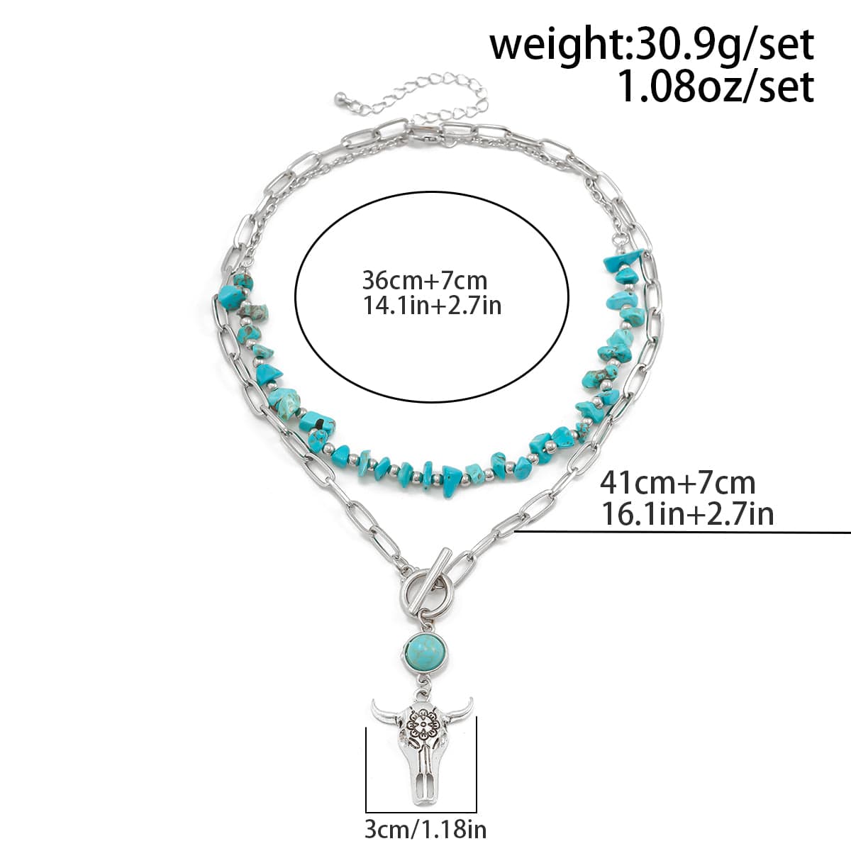 Boho Layered Bull Pendant Turquoise Necklace Set - ArtGalleryZen