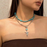 Thumbnail for Boho Layered Bull Pendant Turquoise Necklace Set - ArtGalleryZen