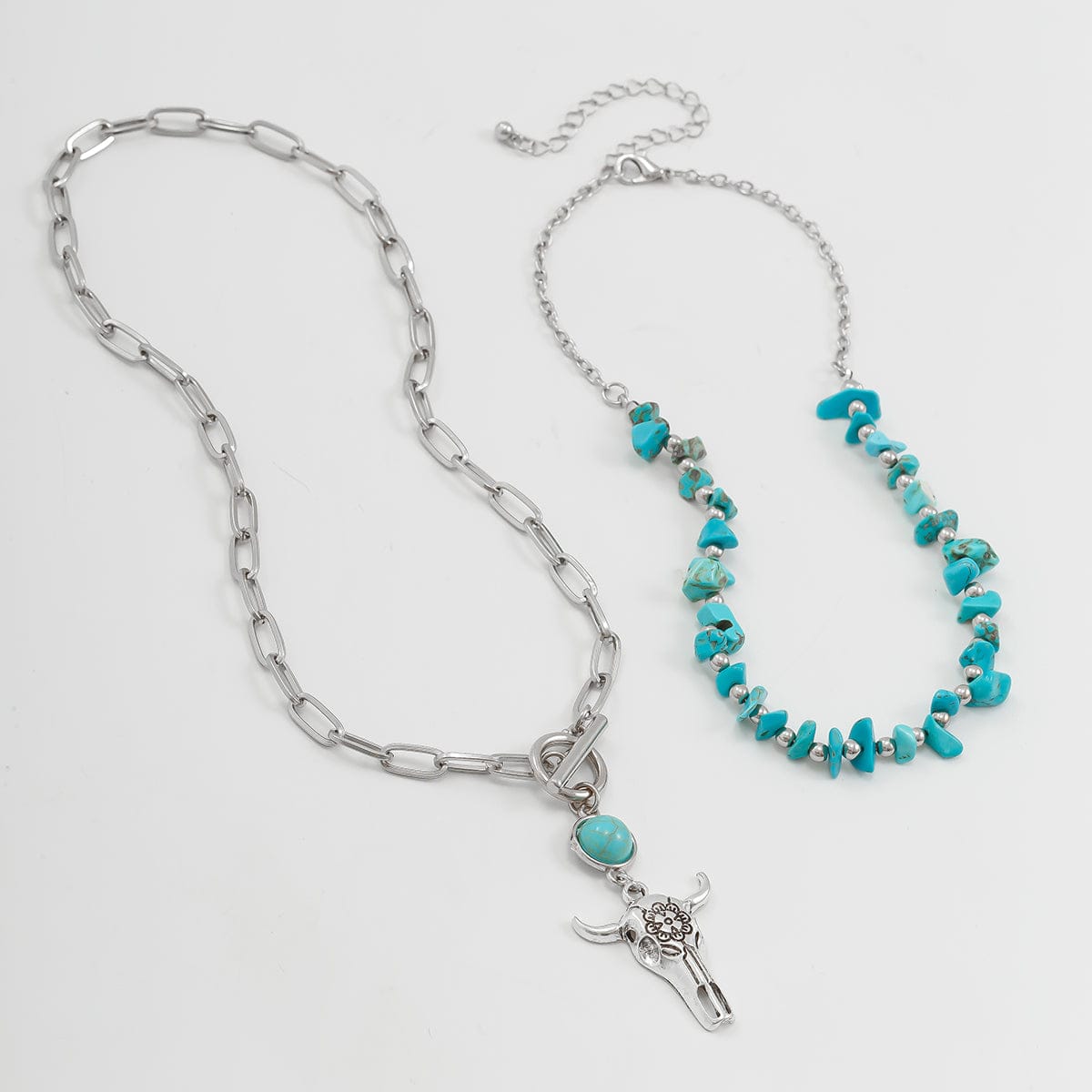 Boho Layered Bull Pendant Turquoise Necklace Set - ArtGalleryZen