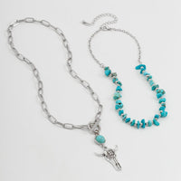 Thumbnail for Boho Layered Bull Pendant Turquoise Necklace Set - ArtGalleryZen