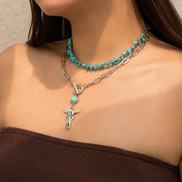 Thumbnail for Boho Layered Bull Pendant Turquoise Necklace Set - ArtGalleryZen
