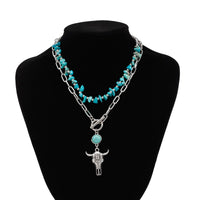 Thumbnail for Boho Layered Bull Pendant Turquoise Necklace Set