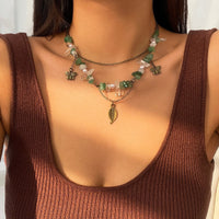 Thumbnail for Boho Layered Butterfly Feather Pendant Turquoise Stone Chain Necklace - ArtGalleryZen