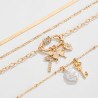 Thumbnail for Boho Layered Butterfly Pearl Pendant Snake Chain Choker Necklace Set - ArtGalleryZen