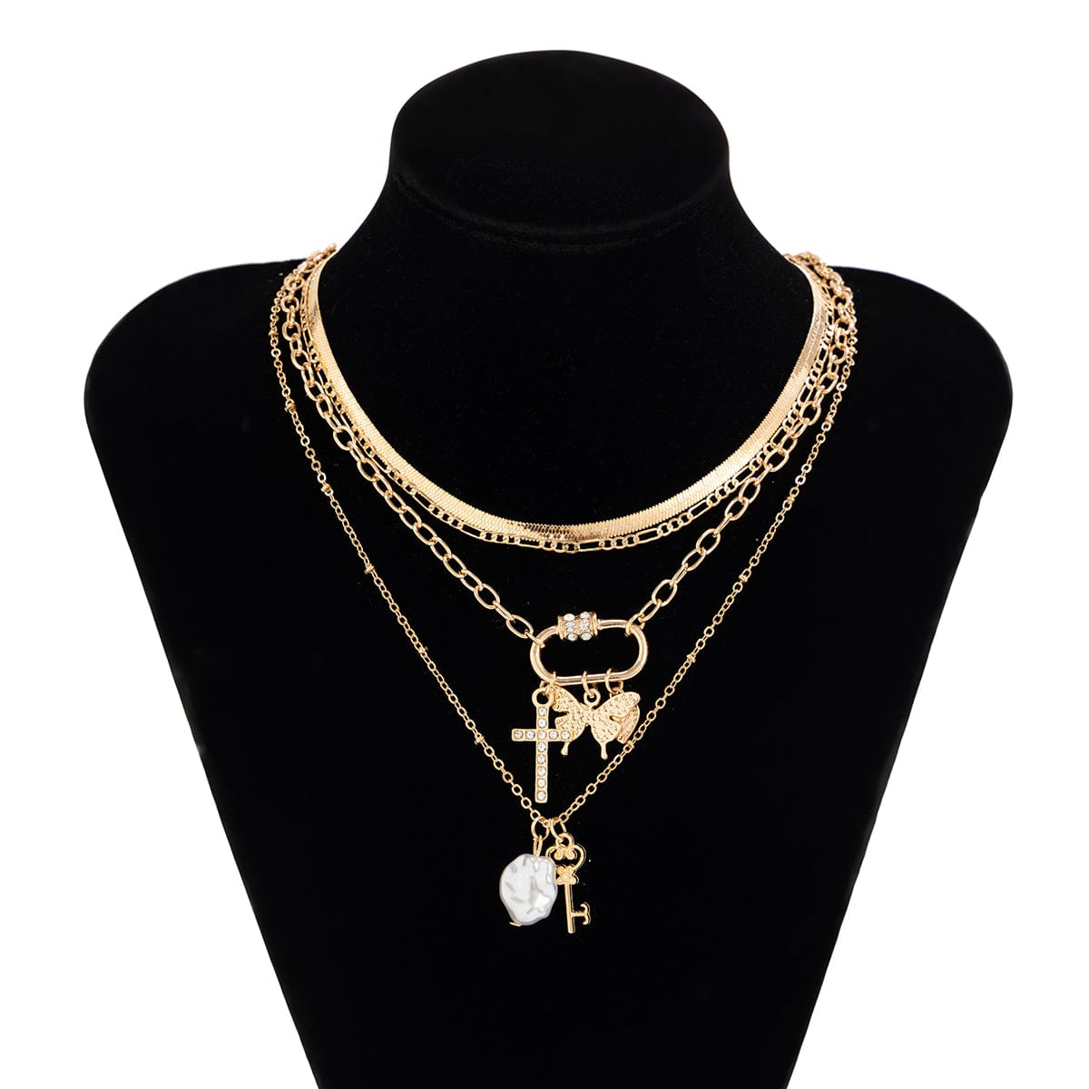 Boho Layered Butterfly Pearl Pendant Snake Chain Choker Necklace Set - ArtGalleryZen