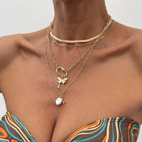 Thumbnail for Boho Layered Butterfly Pearl Pendant Snake Chain Choker Necklace Set - ArtGalleryZen