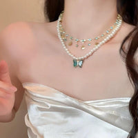 Thumbnail for Boho Layered Butterfly Rhinestone Shell Tassel Pearl Chain Necklace - ArtGalleryZen