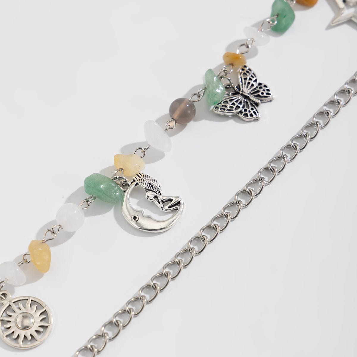 Boho Layered Butterfly Sun Moon Star Charm Turquoise Stone Bag Chain - ArtGalleryZen