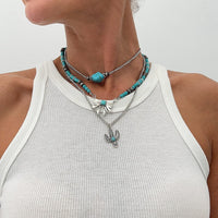 Thumbnail for Boho Layered Cactus Bowknot Pendant Turquoise Chain Necklace Set - ArtGalleryZen