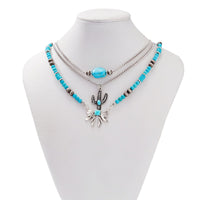 Thumbnail for Boho Layered Cactus Bowknot Pendant Turquoise Chain Necklace Set - ArtGalleryZen