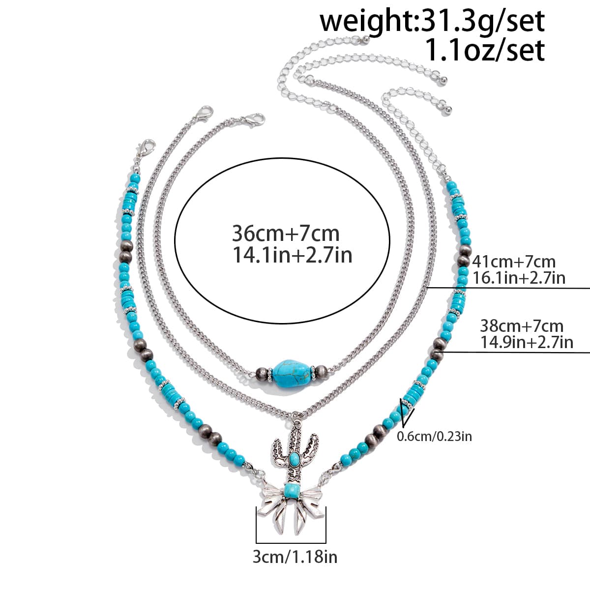 Boho Layered Cactus Bowknot Pendant Turquoise Chain Necklace Set - ArtGalleryZen