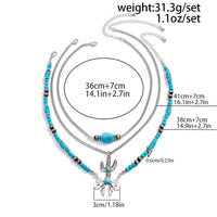 Thumbnail for Boho Layered Cactus Bowknot Pendant Turquoise Chain Necklace Set - ArtGalleryZen