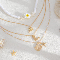 Thumbnail for Boho Layered Coconut Tree Dolphin Shell Flower Pendant Polymer Clay Necklace Set - ArtGalleryZen