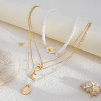 Thumbnail for Boho Layered Coconut Tree Dolphin Shell Flower Pendant Polymer Clay Necklace Set - ArtGalleryZen