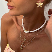 Thumbnail for Boho Layered Coconut Tree Dolphin Shell Flower Pendant Polymer Clay Necklace Set - ArtGalleryZen