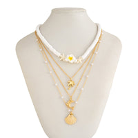 Thumbnail for Boho Layered Coconut Tree Dolphin Shell Flower Pendant Polymer Clay Necklace Set - ArtGalleryZen