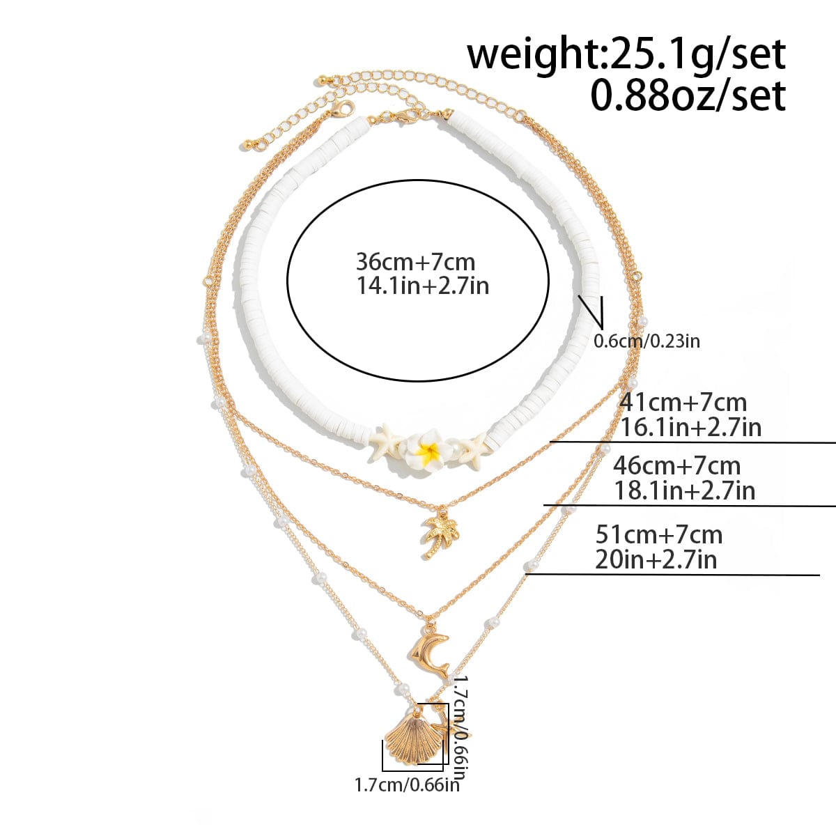 Boho Layered Coconut Tree Dolphin Shell Flower Pendant Polymer Clay Necklace Set - ArtGalleryZen