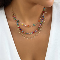 Thumbnail for Boho Layered Colorful Flower Rhinestone Waterdrop Tassel Necklace - ArtGalleryZen