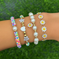 Thumbnail for Boho Layered Colorful Polymer Clay Flower Ball Chain Bracelet Set - ArtGalleryZen