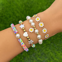 Thumbnail for Boho Layered Colorful Polymer Clay Flower Ball Chain Bracelet Set - ArtGalleryZen