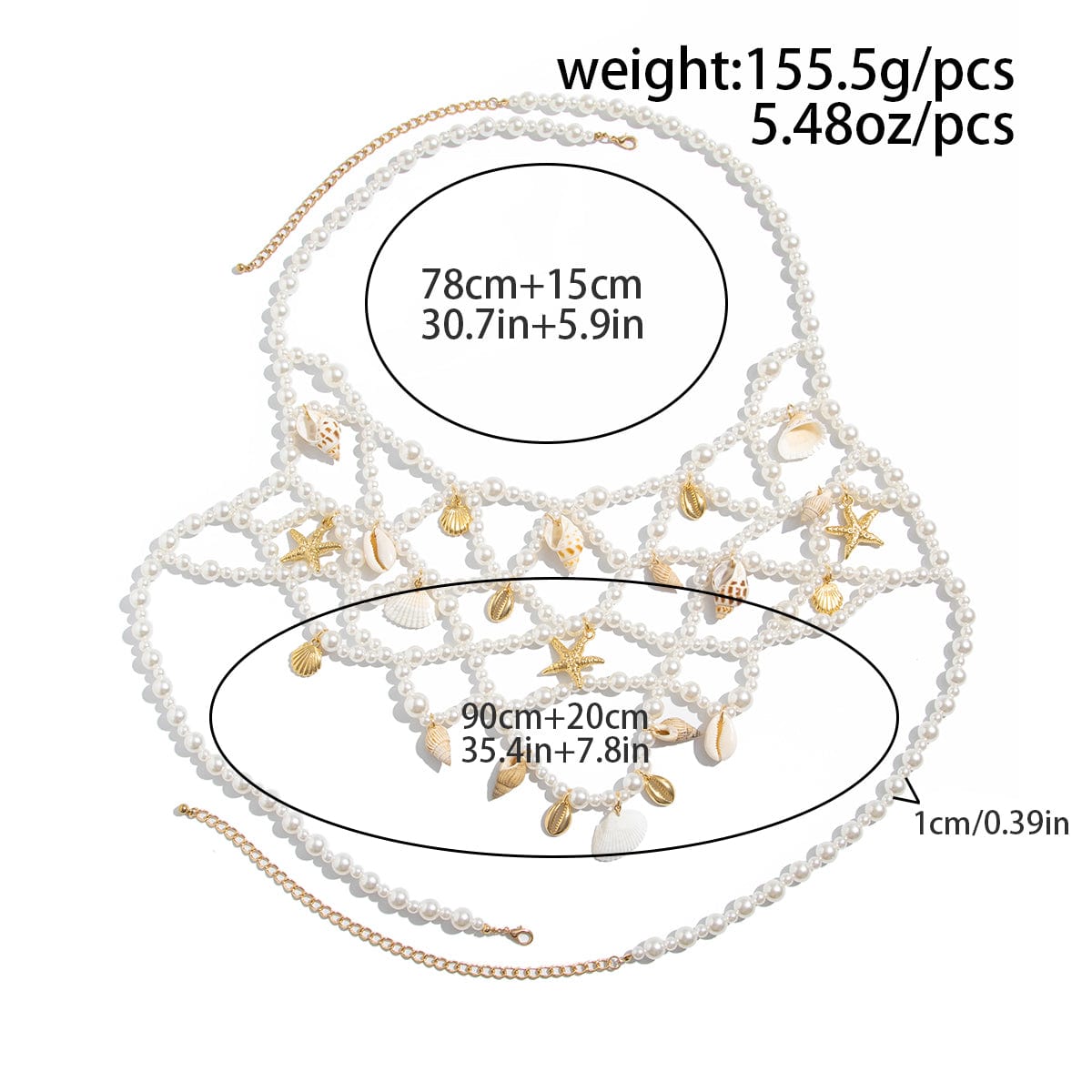 Boho Layered Conch Starfish Pendant Pearl Waist Chain Body Chain Bra - ArtGalleryZen