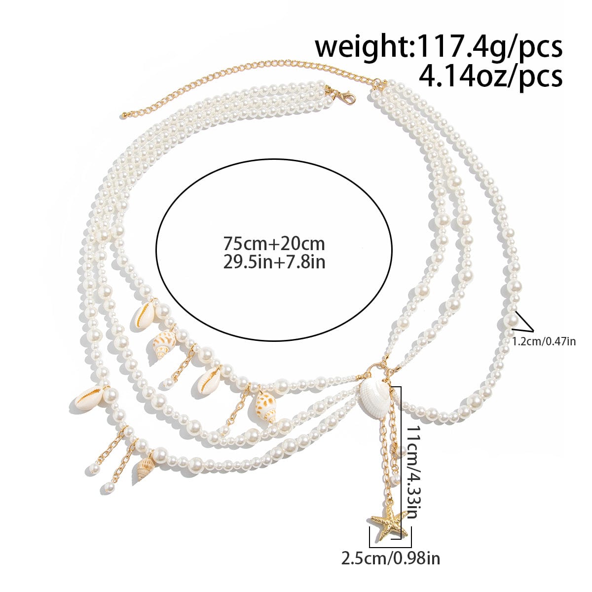 Boho Layered Conch Starfish Pendant Pearl Waist Chain Body Chain Bra - ArtGalleryZen