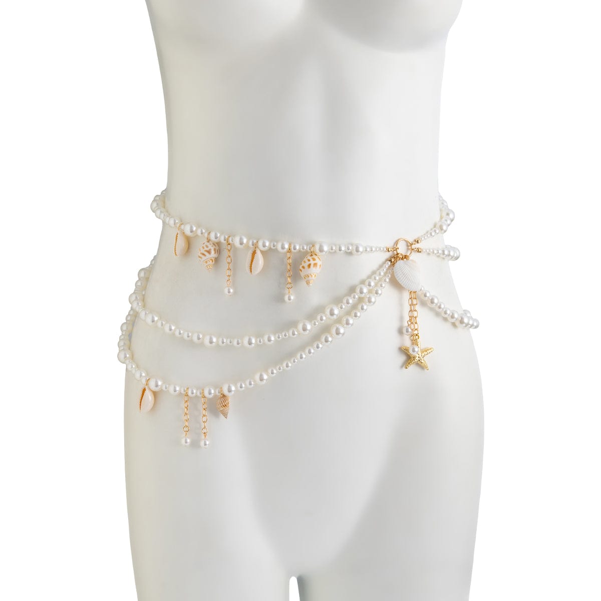 Boho Layered Conch Starfish Pendant Pearl Waist Chain Body Chain Bra
