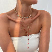Thumbnail for Boho Layered Cross Pendant Rhinestone Crystal Chain Y Necklace Set - ArtGalleryZen
