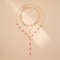 Thumbnail for Boho Layered Cross Pendant Rhinestone Crystal Chain Y Necklace Set - ArtGalleryZen