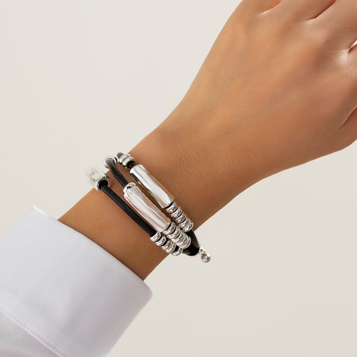 Boho Layered Cylinder Charm PU String Bracelet