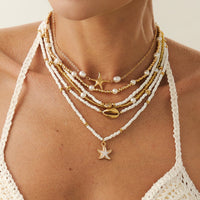 Thumbnail for Boho Layered Enamel Starfish Conch Shell Charm Seed Beaded Necklace Set - ArtGalleryZen