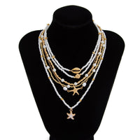 Thumbnail for Boho Layered Enamel Starfish Conch Shell Charm Seed Beaded Necklace Set - ArtGalleryZen