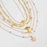 Thumbnail for Boho Layered Enamel Starfish Conch Shell Charm Seed Beaded Necklace Set - ArtGalleryZen