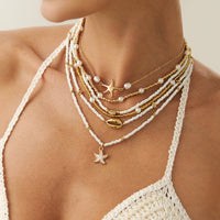 Thumbnail for Boho Layered Enamel Starfish Conch Shell Charm Seed Beaded Necklace Set - ArtGalleryZen