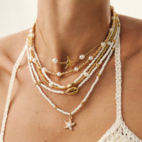Thumbnail for Boho Layered Enamel Starfish Conch Shell Charm Seed Beaded Necklace Set - ArtGalleryZen