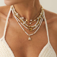 Thumbnail for Boho Layered Enamel Starfish Conch Shell Charm Seed Beaded Necklace Set - ArtGalleryZen