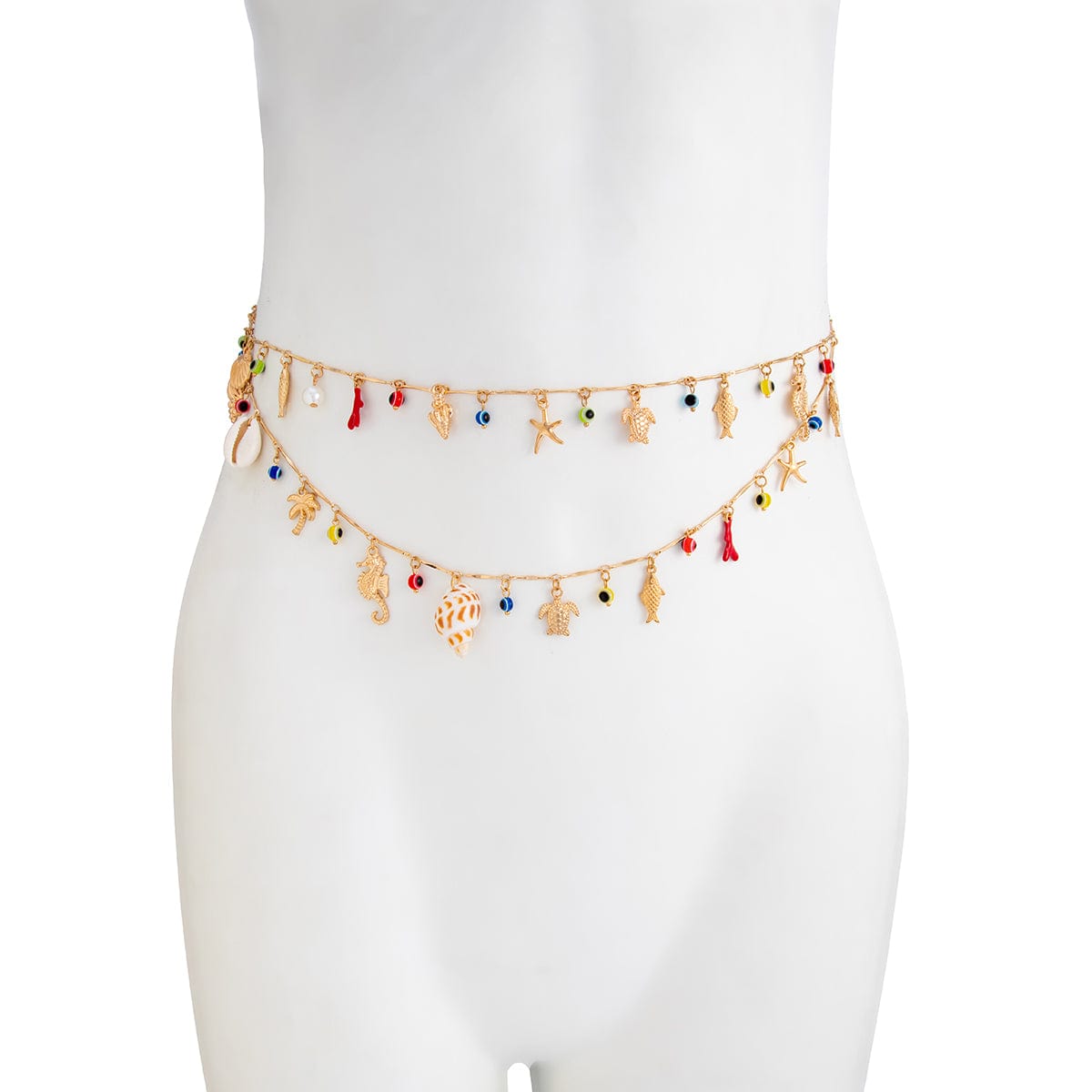 Boho Layered Evil Eye Conch Turtle Starfish Tassel Belly Chain - ArtGalleryZen