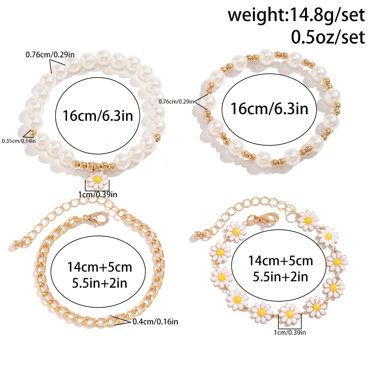 Boho Layered Flower Pearl Chain Bracelet Set - ArtGalleryZen