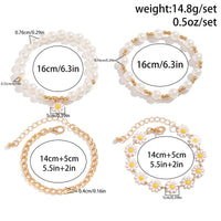 Thumbnail for Boho Layered Flower Pearl Chain Bracelet Set - ArtGalleryZen