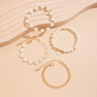 Thumbnail for Boho Layered Flower Pearl Chain Bracelet Set - ArtGalleryZen