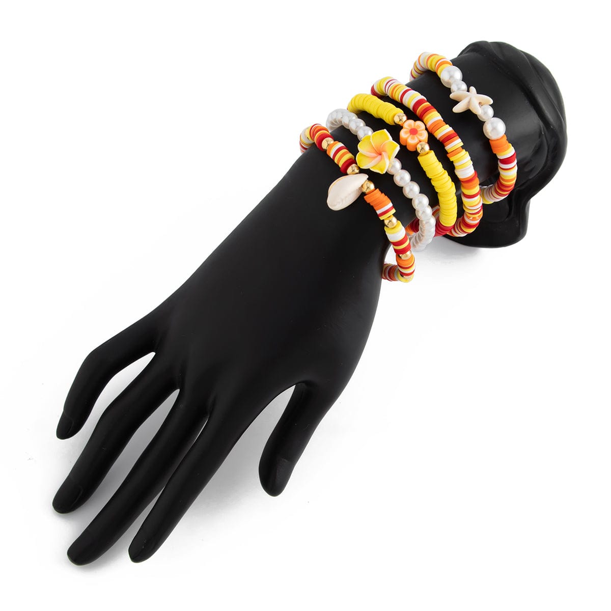 Boho Layered Flower Starfish Conch Polymer Clay Beaded Bracelet Set - ArtGalleryZen
