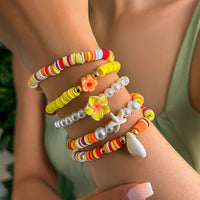 Thumbnail for Boho Layered Flower Starfish Conch Polymer Clay Beaded Bracelet Set - ArtGalleryZen