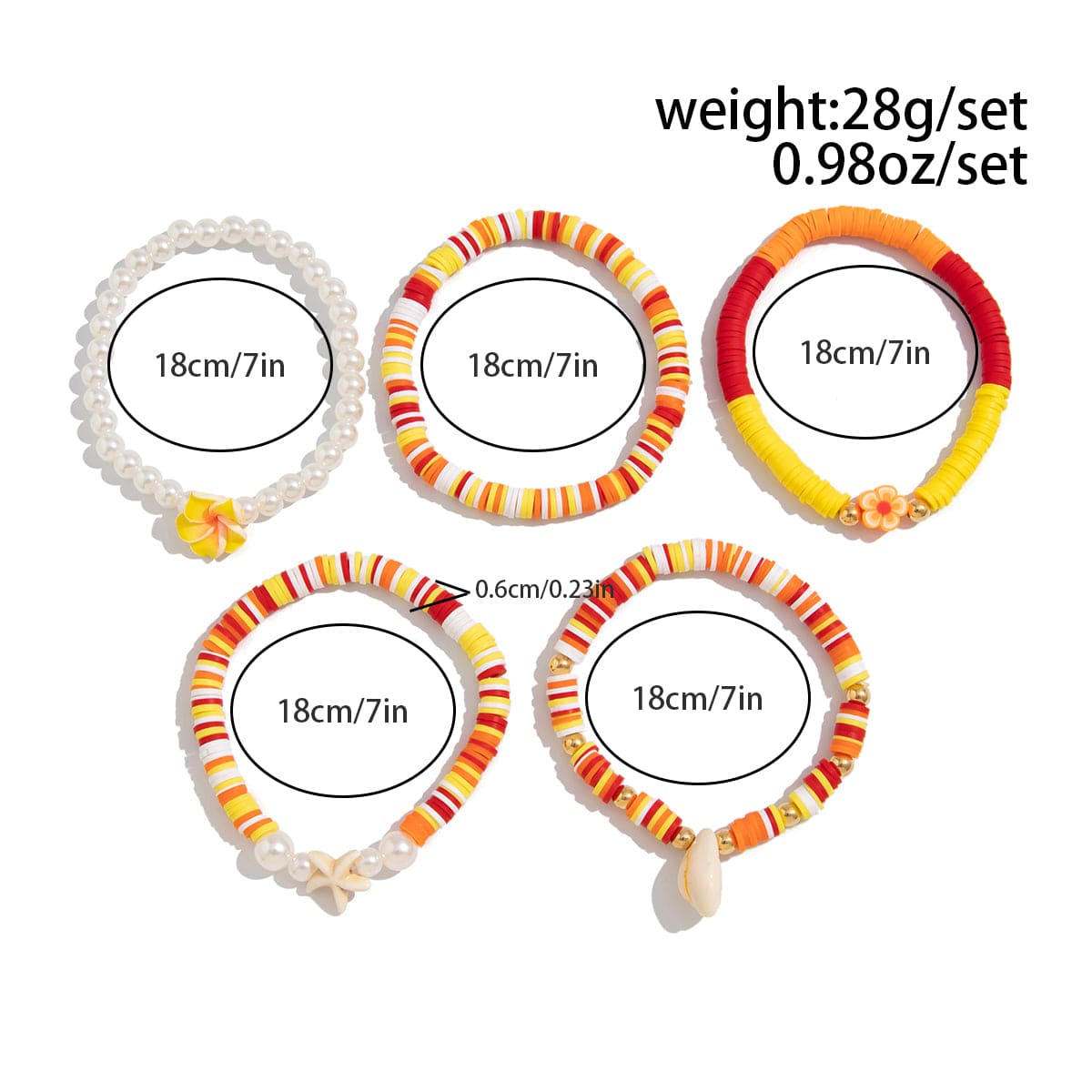 Boho Layered Flower Starfish Conch Polymer Clay Beaded Bracelet Set - ArtGalleryZen