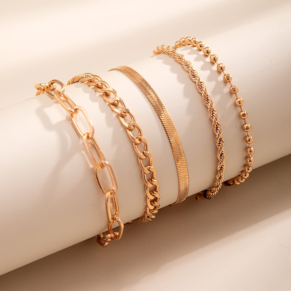 Boho Layered Gold Plated Cable Chain Stackable Anklet Set - ArtGalleryZen