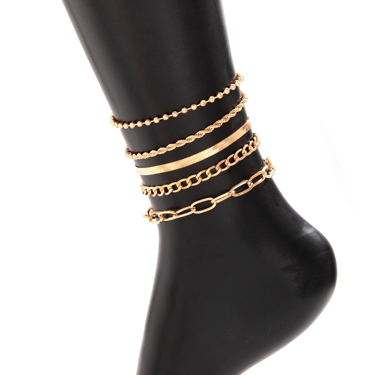 Boho Layered Gold Plated Cable Chain Stackable Anklet Set - ArtGalleryZen