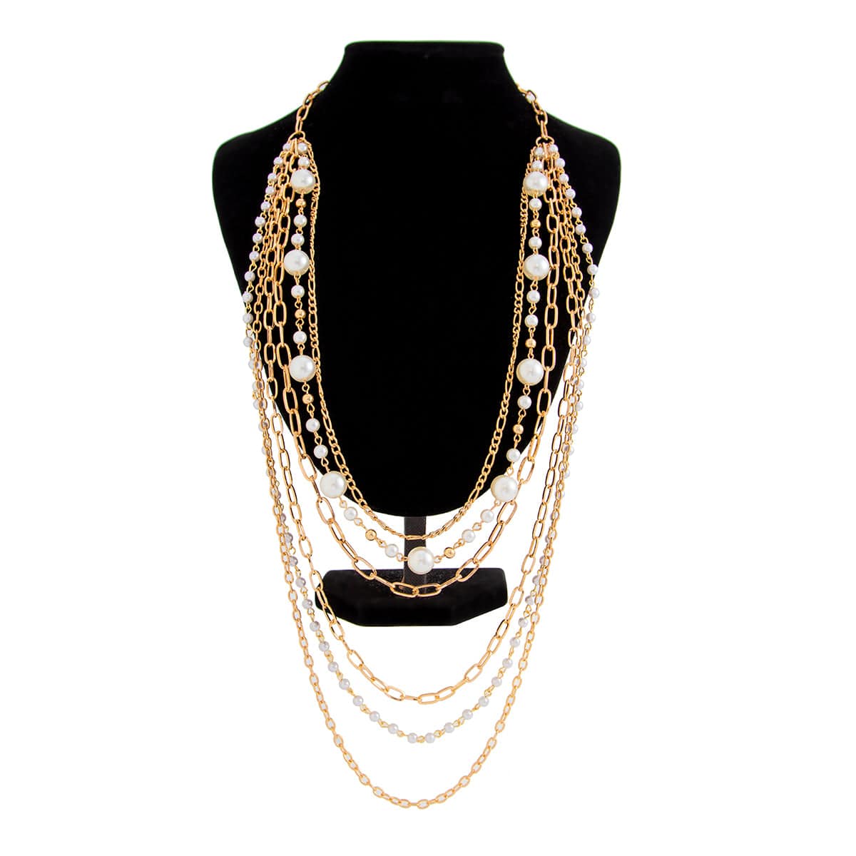 Boho Layered Gold Tone Pearl Cable Chain Necklace - ArtGalleryZen
