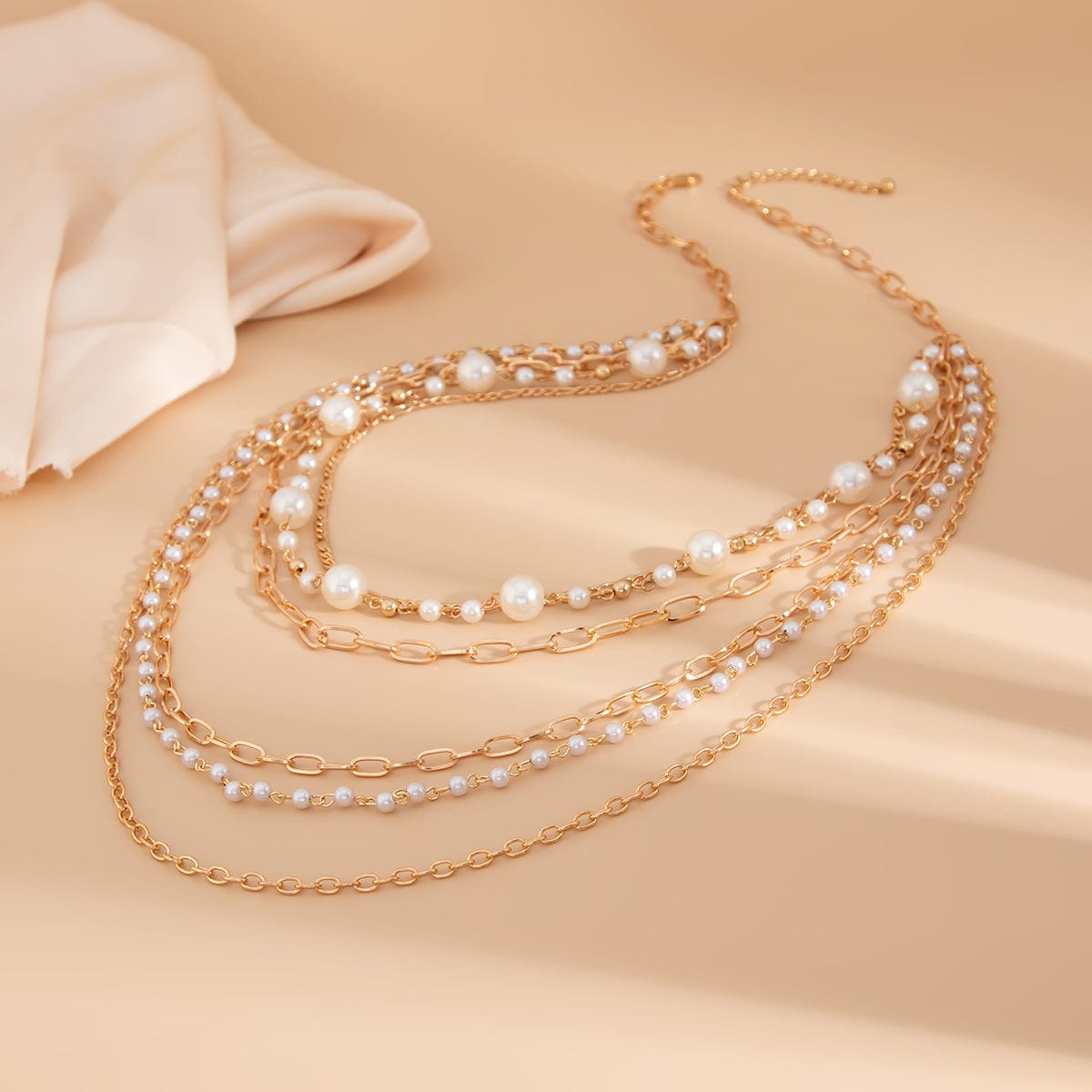 Boho Layered Gold Tone Pearl Cable Chain Necklace - ArtGalleryZen