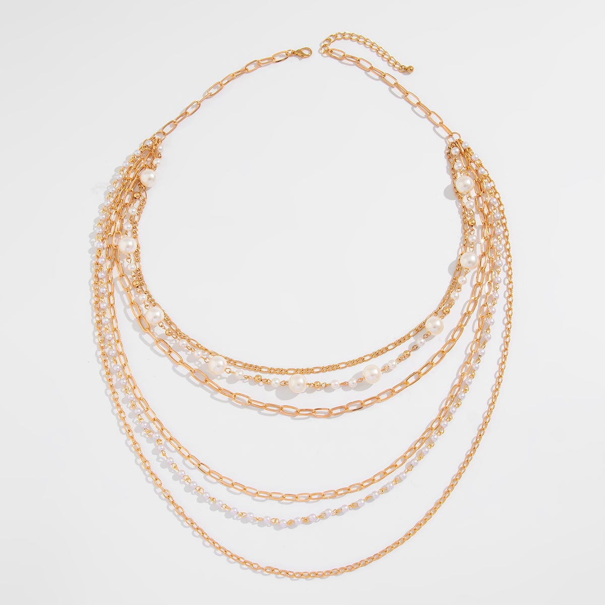 Boho Layered Gold Tone Pearl Cable Chain Necklace