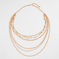 Thumbnail for Boho Layered Gold Tone Pearl Cable Chain Necklace