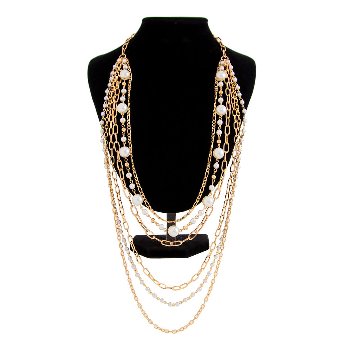 Boho Layered Gold Tone Pearl Cable Chain Necklace